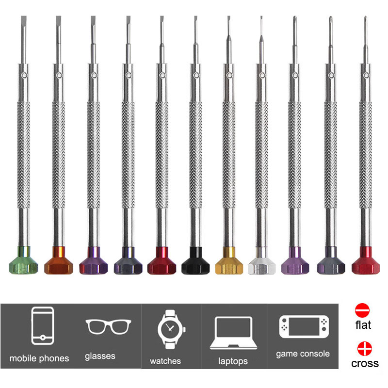 Electronics Repair Business - Legierungs-Edelstahl-Schraubendreher 0,6mm-2,0mm Uhrenreparatur-Werkzeug Flach- und Kreuzschlitz-Schraubendreher-Set
